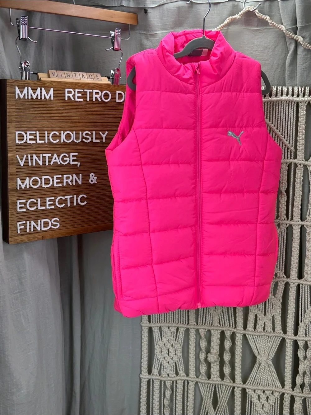 Puma Bright Pink Quilted Kids Puffer Vest